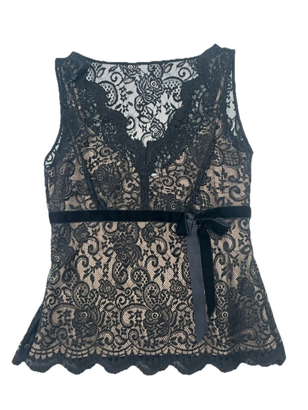 Loft Black Lace Sleeveless Top Velvet Sheer Romantic Goth Dark Academia Sz 4